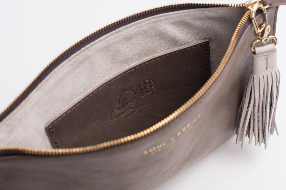 Smooth Gray Full Grain Leather Clutch