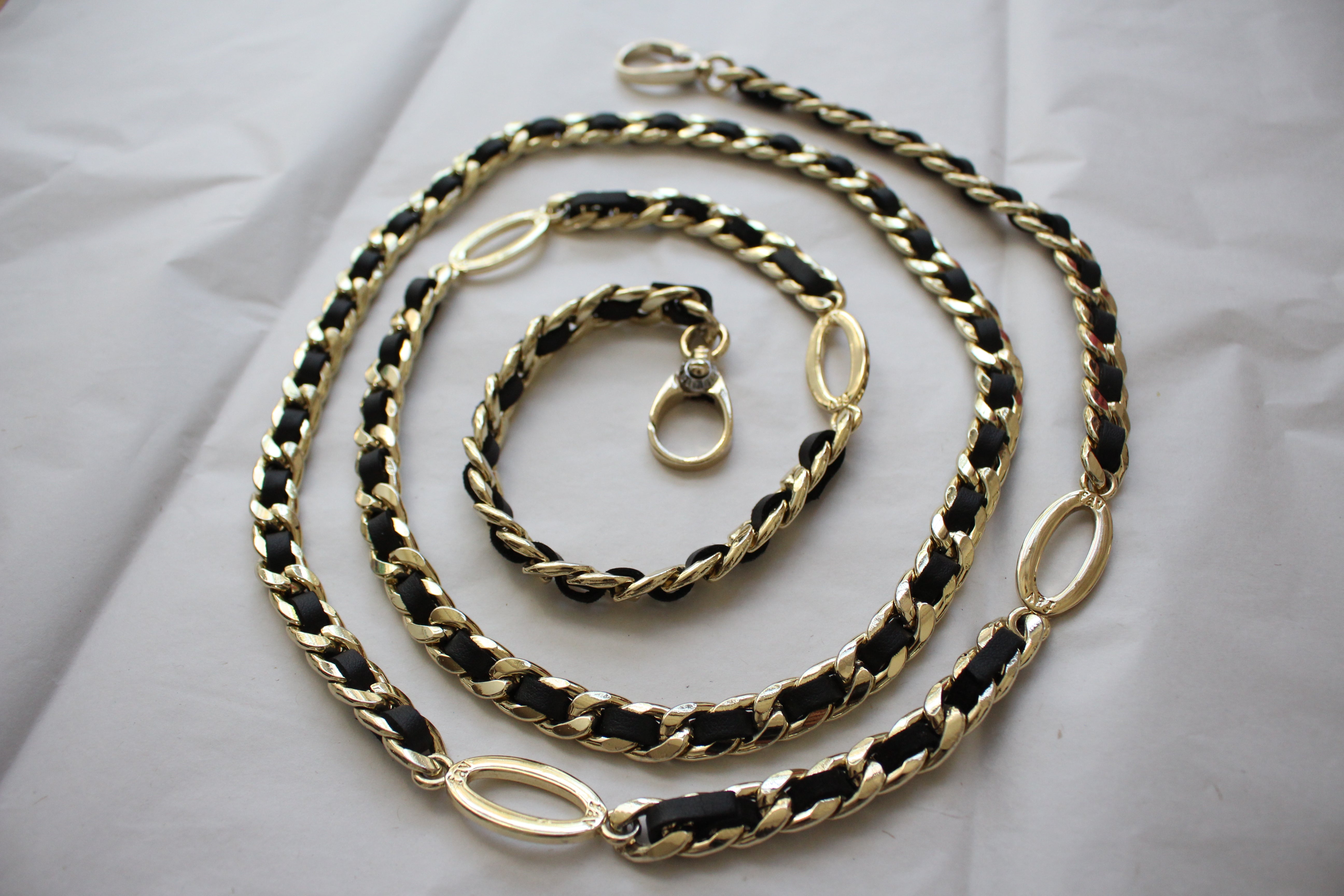 SwitchIt Purse Chains: Gold Chain Black Leather Weave