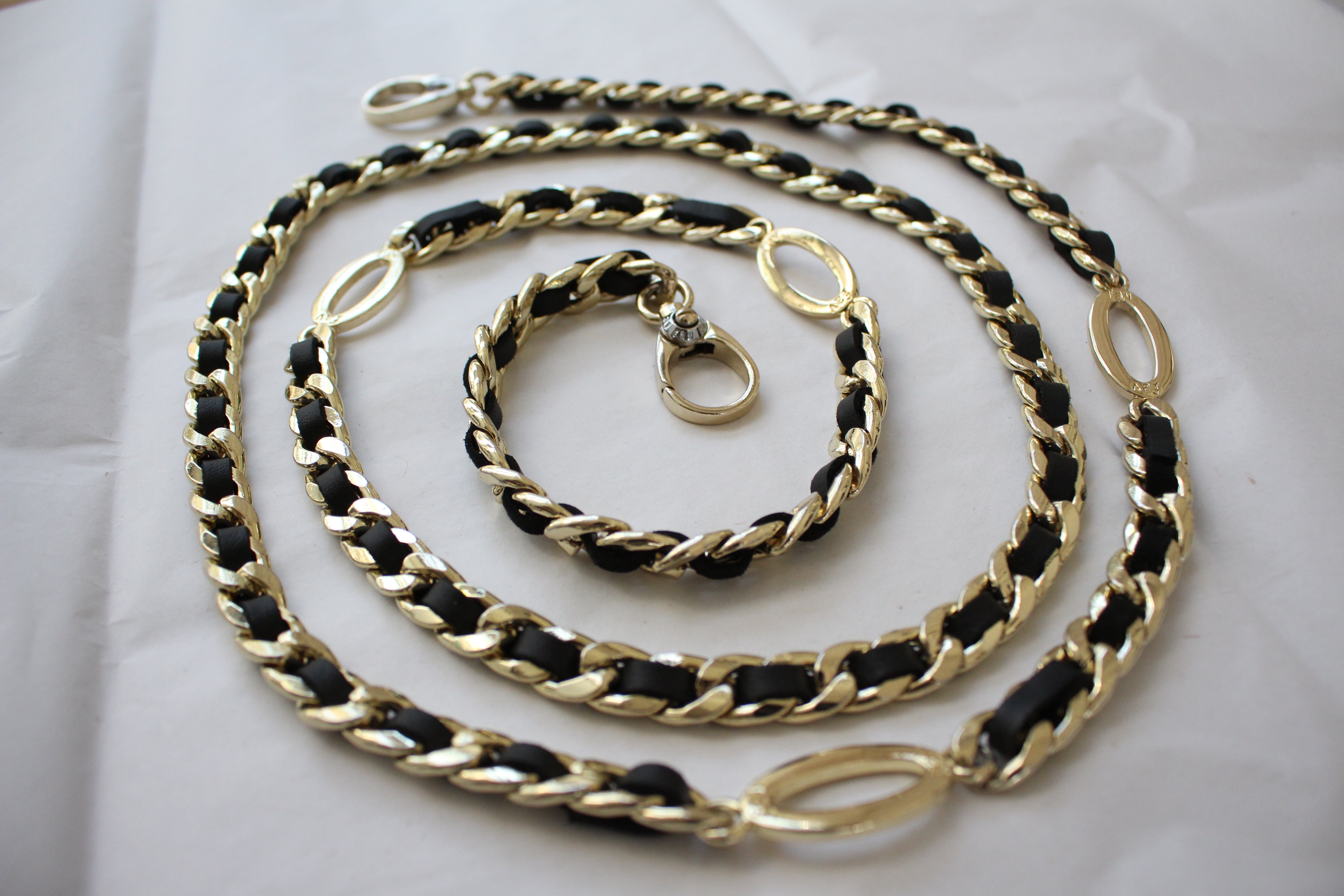 SwitchIt Purse Chains: Gold Chain Black Leather Weave