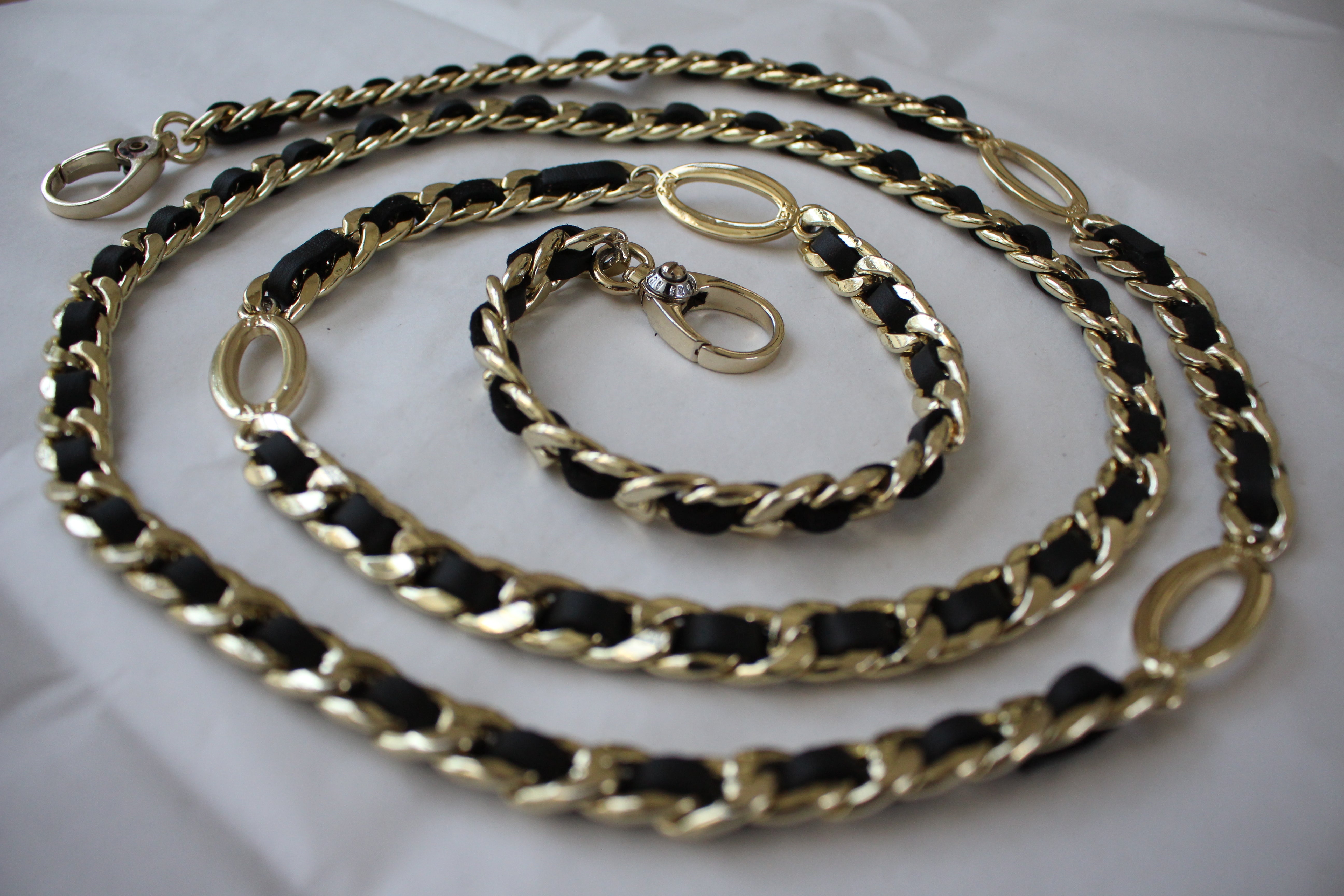 SwitchIt Purse Chains: Gold Chain Black Leather Weave