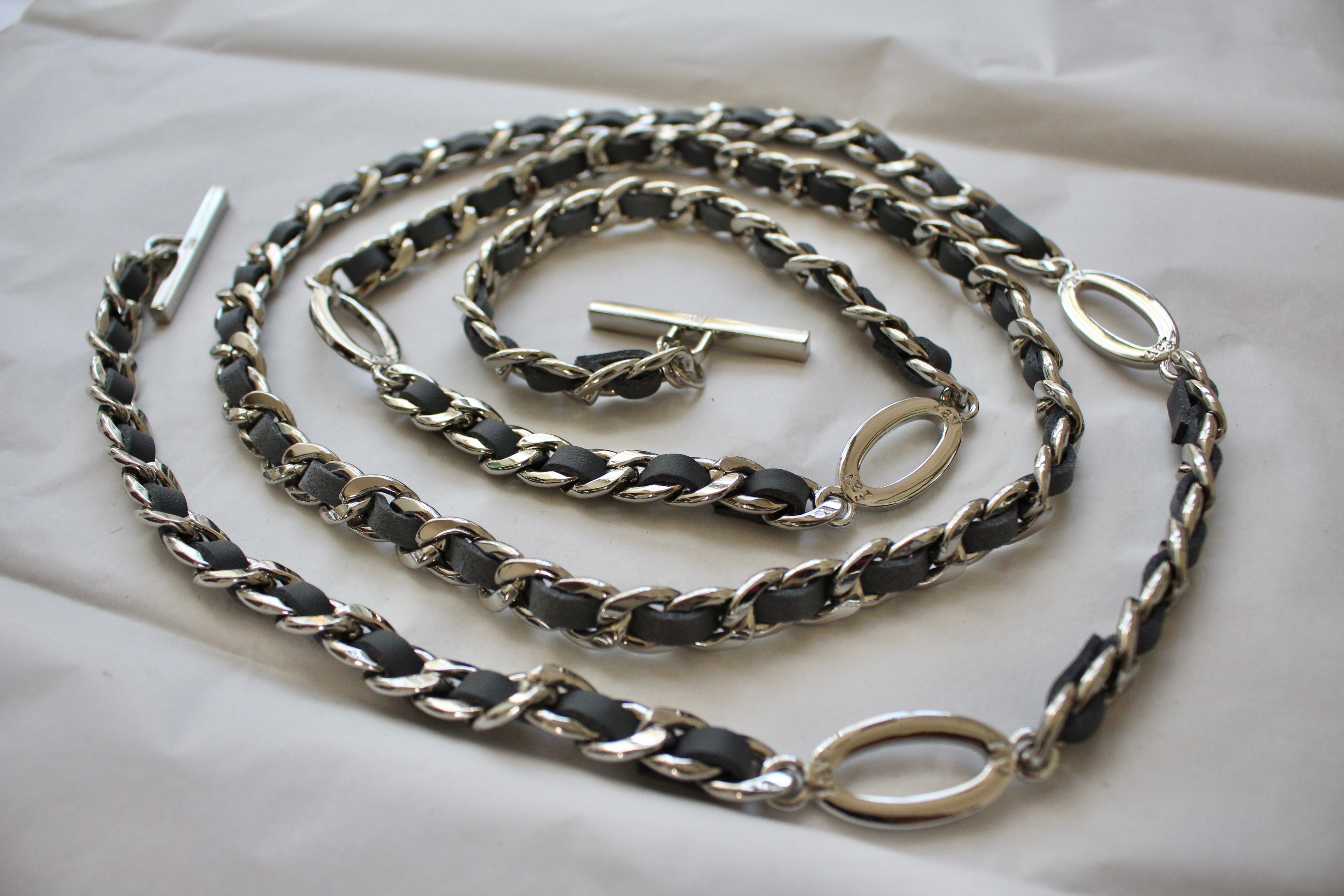 SwitchIt Purse Chain: Silver With Leather Weave