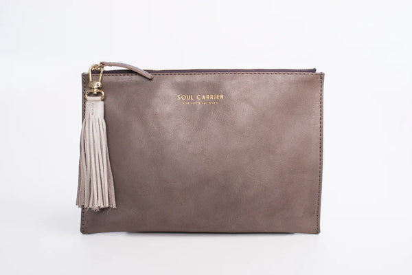 Smooth Gray Full Grain Leather Clutch