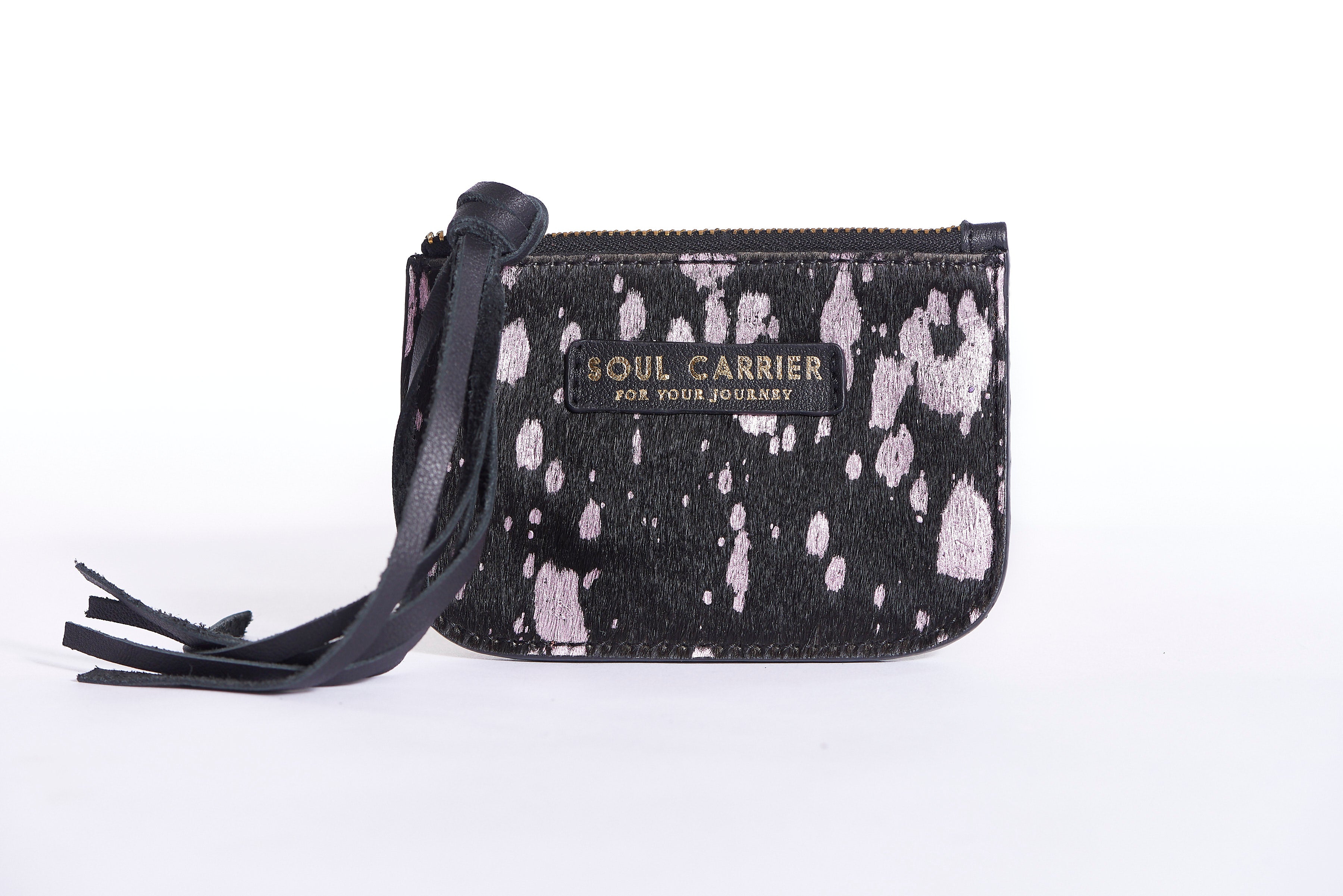 Desert Rain Pink on Black Cowhide Card Purse