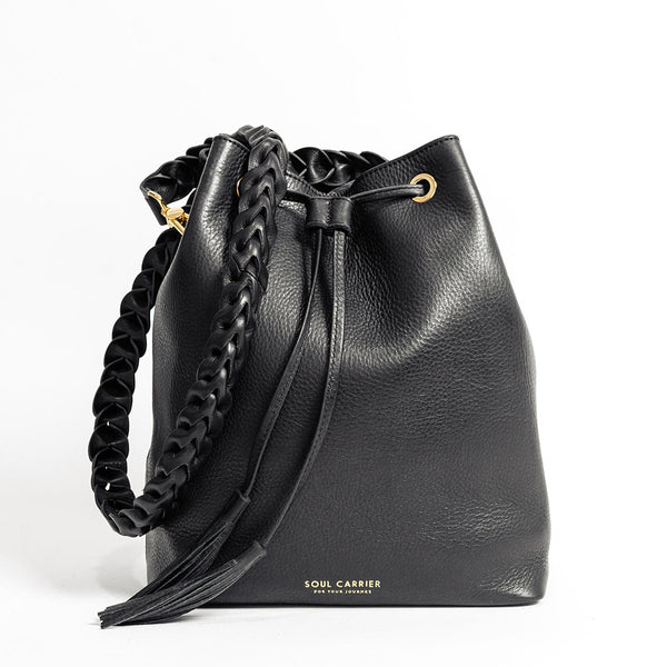 Myra | Cowhide Bucket Bag w/ Shoulder Strap, Leather Details