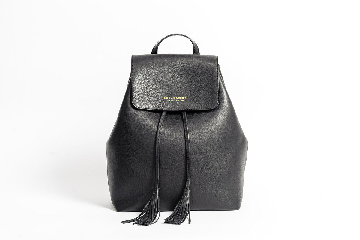 Black Full Grain Leather Backpack display picture 2